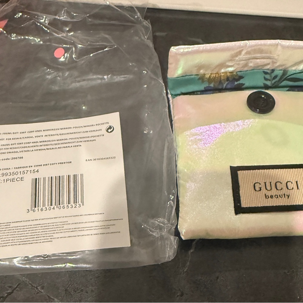 Gucci Iridescent Pouch with Pink Heart Mirror